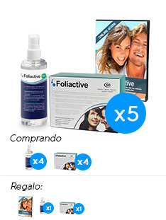 Foliactive Pills x4 + Foliactive Spray x4 + Foliactive Pills x1 Gratis + Foliactive Spray x1 Gratis + Guia online para el cuidado del cabello gratis.